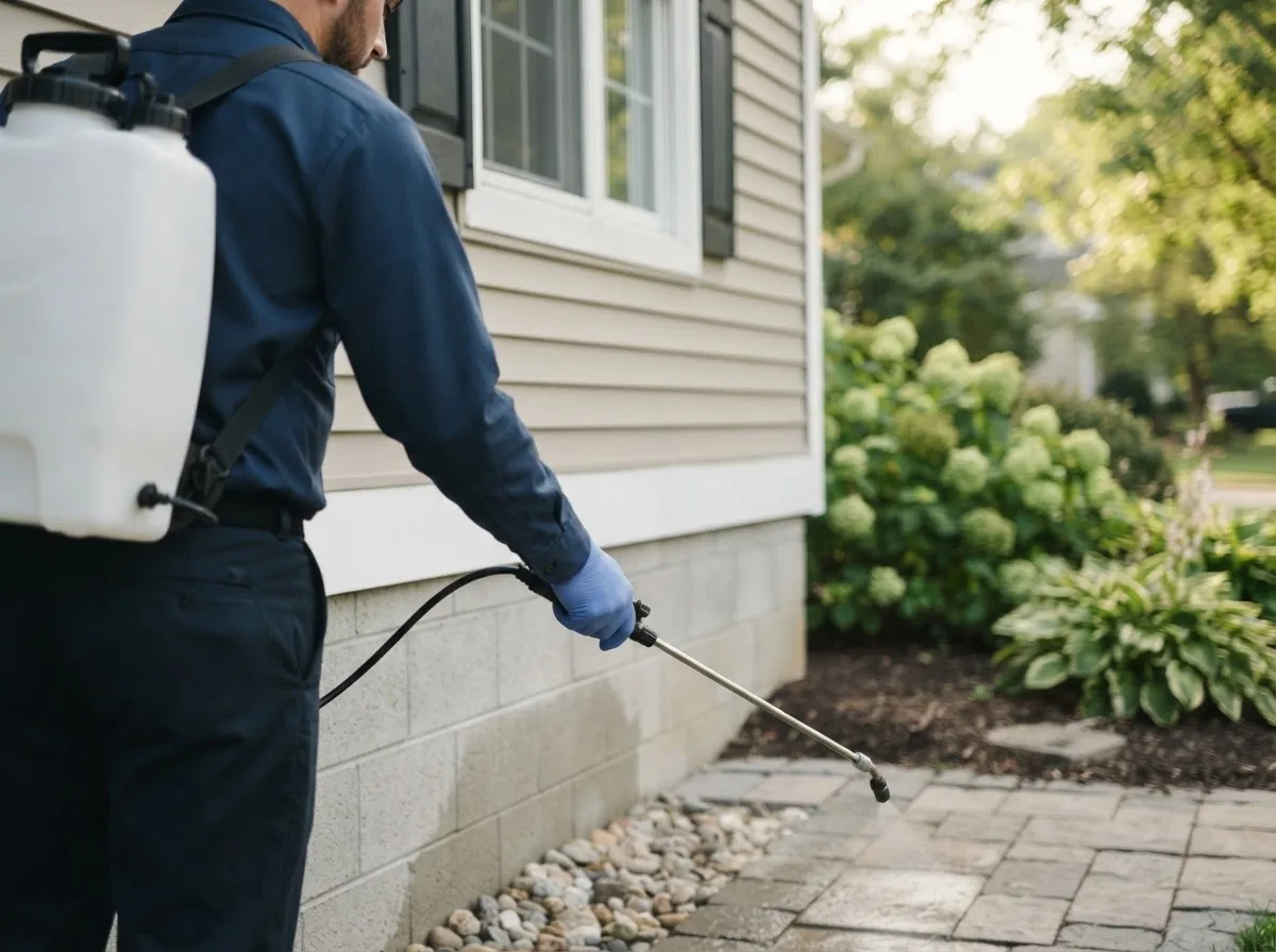 Pest control technician inspecting a home in Woodland, WI